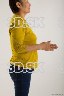 Arm flexing reference of yellow sweater blue jeans Gwendolyn 0013